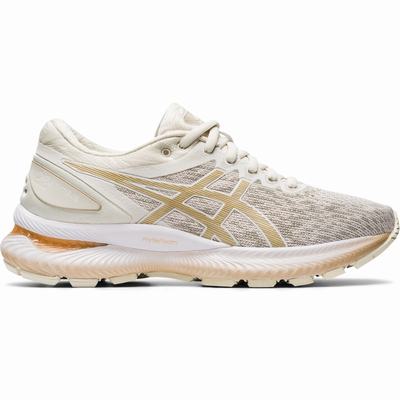 Asics Gel-Nimbus 22 Knit - Naisten Juoksukengät - Beige/Kultaiset